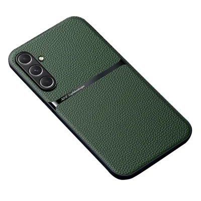 For Samsung Galaxy A55 5G Magnetic Case Litchi Texture Slim Soft TPU + PU Leather Phone Cover - Green