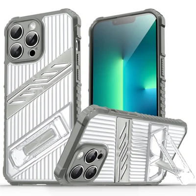 For iPhone 13 Pro Case Folding Kickstand PC + TPU Anti Drop Phone Cover - Dark Grey