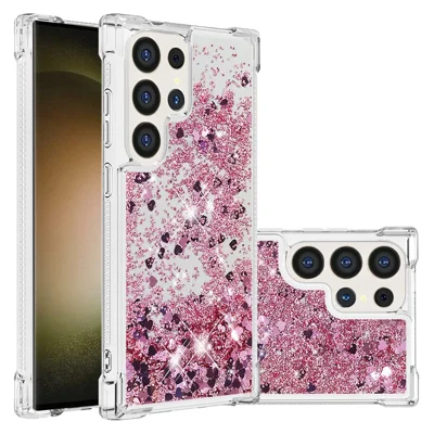 For Samsung Galaxy S25 Ultra TPU Case Glitter Quicksand Shockproof Phone Back Cover - Rose Gold / Hearts