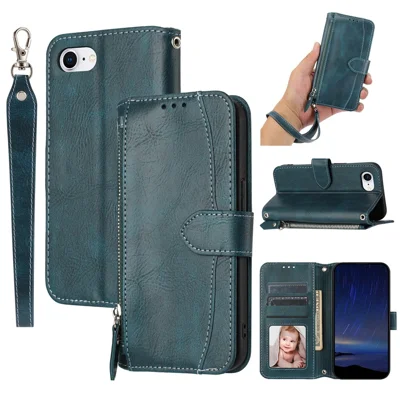 For iPhone 17e / 16e Case Zipper Pocket Leather Phone Cover with Crossbody Shoulder Strap - Blackish Green