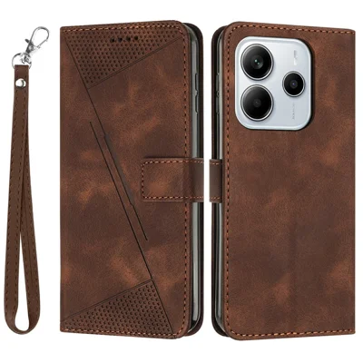 For Xiaomi Redmi Note 14 4G (163.25mm) Case Handbag Imprinted Triangle Leather Phone Cover - Brown