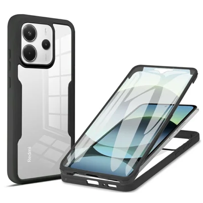 For Xiaomi Redmi Note 14 4G (163.25mm) Case Acrylic + TPU Clear Phone Cover with PET Screen Film - Black