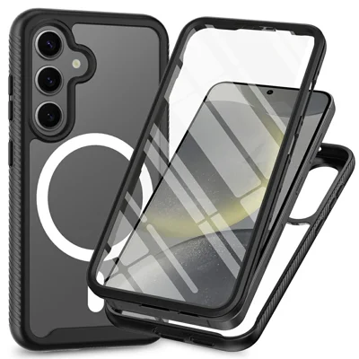 For Samsung Galaxy S24 Magnetic Case PC+TPU Phone Cover with PET Screen Film All-Around Protection - Black