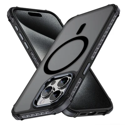 For iPhone 15 Pro Max Case Compatible with MagSafe PC + TPU Skin Feeling Back Cover - Black