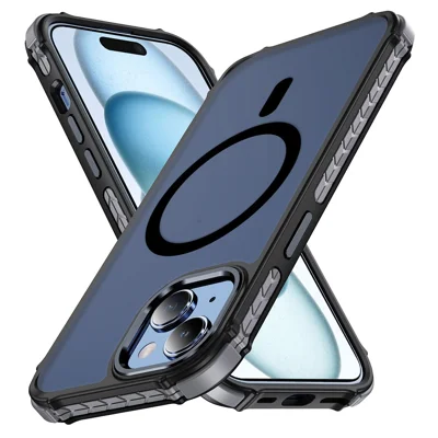 For iPhone 15 Case Compatible with MagSafe PC + TPU Skin Feeling Back Cover - Black