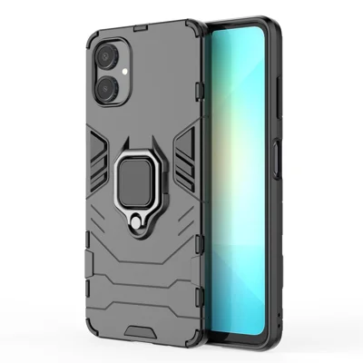 For Samsung Galaxy A06 4G Case PC + TPU Protective Phone Cover with Ring Kickstand - Black