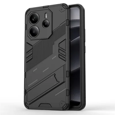 For Xiaomi Redmi Note 14 4G (163.25mm) Case PC + TPU Shockproof Phone Cover with Kickstand - Black