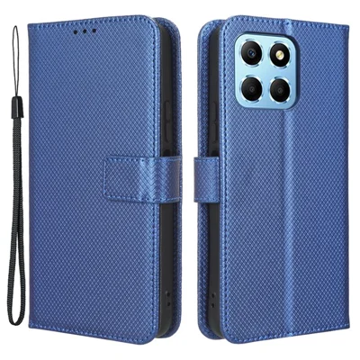 Diamond Texture Phone Cover For Honor 70 Lite 5G / X6 4G / Honor Play6C / X8 5G Scratch-resistant Phone Folio Flip Leather Wallet Case with Stand - Blue