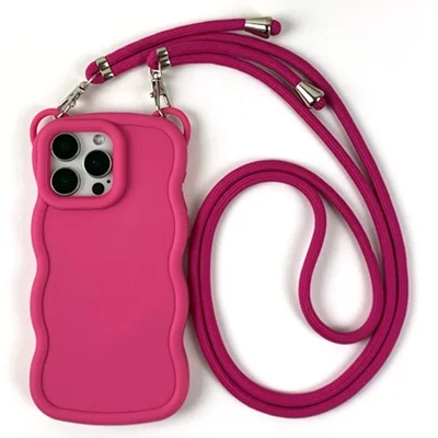 Bulk Purchasing For iPhone 15 Pro Case with Lanyard Soft TPU Phone Back Cover Cat Ear Decor - Rose