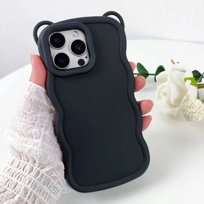Bulk Purchasing For iPhone 15 Pro Case Soft TPU Phone Back Cover Cat Ear Decor   - Black