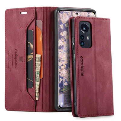 AUTSPACE For Xiaomi 12S Pro 5G / Xiaomi 12 Pro 5G Wallet Case  A01 Leather Stand Cover with RFID Blocking Card Holder - Red