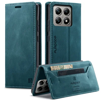 AUTSPACE For Xiaomi 14T Wallet Case A01 Leather Stand Cover with RFID Blocking Card Holder - Blue