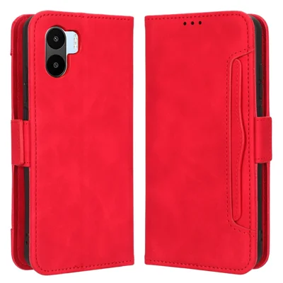 Futera portfelikowa z wieloma slotami na karty z syntetycznej skóry PU z dwoma magnesami i uchwytem do telefonu dla Xiaomi Redmi A1 4G / A2 4G – Czerwony