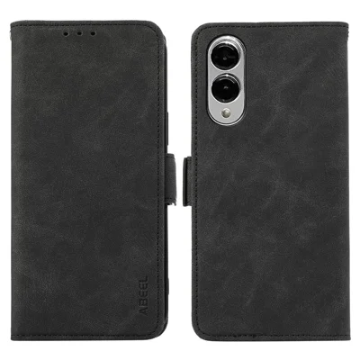 ABEEL For Samsung Galaxy S25 Edge Case PU Leather Folio Stand View RFID Blocking Phone Cover - Black