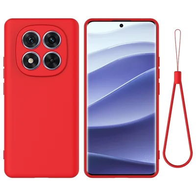 For Xiaomi Poco X7 5G Liquid Silicone Case Phone Back Cover with Hand Strap - Red