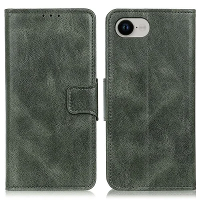 For iPhone 16e Hoesje met RFID-blokkering Echt Runderleer Portemonnee Hoes - Donkergroen