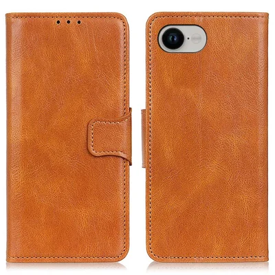 For iPhone 16e Hoesje RFID-blokkering Echt Rundleder Portemonnee Hoes - Bruin