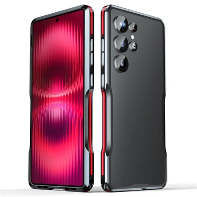 LUPHIE For Samsung Galaxy S25 Ultra Case Metal Bumper Frame Shockproof Phone Cover - Black / Red