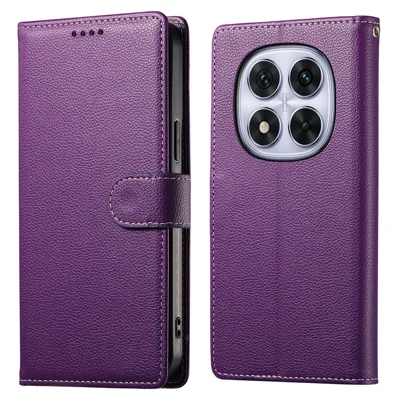 DF-012 For Xiaomi Redmi Note 14 Pro 5G / Poco X7 5G Case Litchi Texture Leather Magnetic Clasp Wallet Stand Phone Cover - Purple