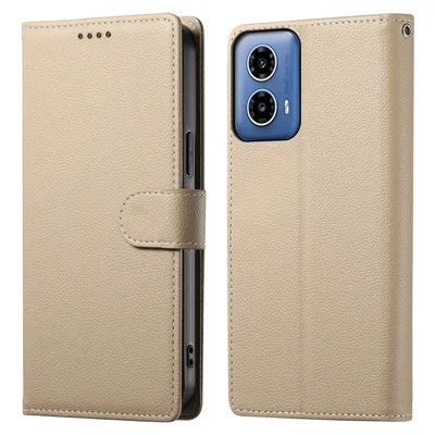 DF-012 For Motorola Moto G45 5G / G34 5G Case Litchi Texture Leather Magnetic Clasp Wallet Stand Phone Cover - Apricot