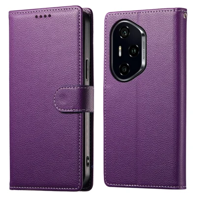 DF-012 För Honor 300 Pro Fodral Litchi Struktur Läder Magnetisk Spänne Plånbok Ställbar Telefonhölje - Lila