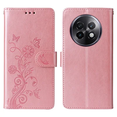 For Realme 13+ 5G / 13 Pro 5G (China) Case Butterfly Floral Imprint Wallet Stand Leather Phone Cover - Pink