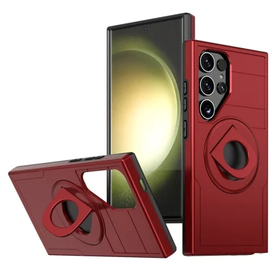 For Samsung Galaxy S25 Ultra Magnetic Case Slide Camshield TPU + PC Kickstand Phone Cover - Red