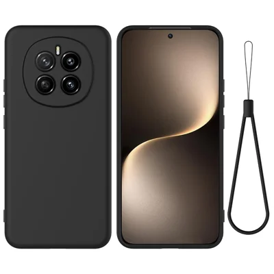 Voor Honor Magic7 5G Vloeibaar Siliconen Hoesje Telefoon Achterkant met Handgreep - Zwart