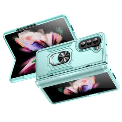 For Samsung Galaxy Z Fold5 5G Case Military Grade Ring Kickstand PC + TPU Phone Cover - Green