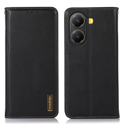 KHAZNEH voor Xiaomi Poco X7 Pro 5G hoesje portemonnee Echt lederen telefoonhoesje Nappa textuur - Zwart