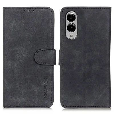 KHAZNEH For Samsung Galaxy S25 Edge Case PU Leather Retro Texture Phone Cover - Black