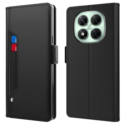 For Xiaomi Redmi Note 14 Pro 5G / Poco X7 5G Case Stand PU Leather Phone Cover Card Holder Mirror - Black