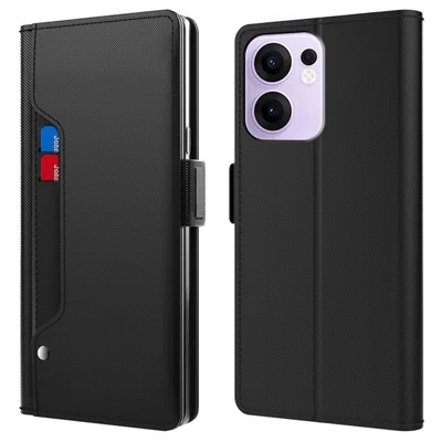 For Oppo Reno13 F 5G (Reno 13 FS 5G) / 4G Case Stand PU Leather Phone Cover Card Holder Mirror - Black