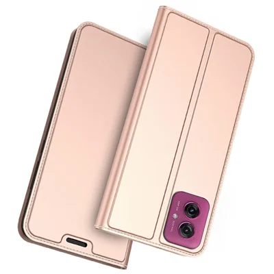 For Motorola Moto G55 5G Case PU Leather Phone Cover with Card Holder Stand - Rose Gold