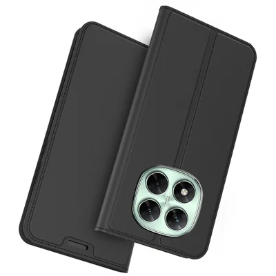 For Xiaomi Redmi Note 14 Pro 5G / Poco X7 5G Case PU Leather Phone Cover with Card Holder Stand Magnetic Closure - Black