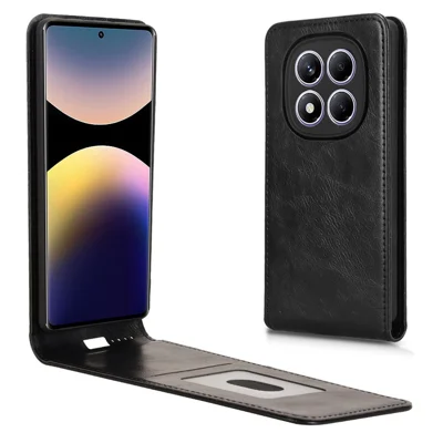 For Xiaomi Redmi Note 14 Pro 4G Case with Card Slot Magnetic Vertical Flip Leather Phone Cover - Black