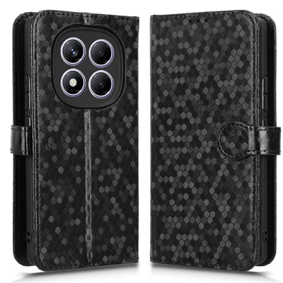 For Xiaomi Redmi Note 14 Pro 4G Wallet Case Dot Pattern Imprint PU Leather Phone Cover - Black