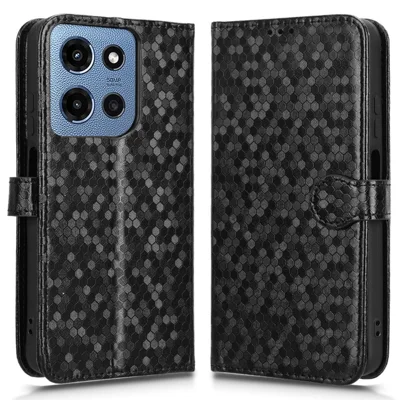 For Motorola Moto G Power (2025) / G Play (2025) 4G Case Wallet Dot Pattern Imprint PU Leather Phone Cover - Black