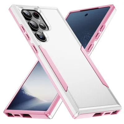 Voor Samsung Galaxy S24 Ultra Hoesje PC + TPU Militair Kwaliteit Stootbestendig Telefoonhoesje - Wit / Roze