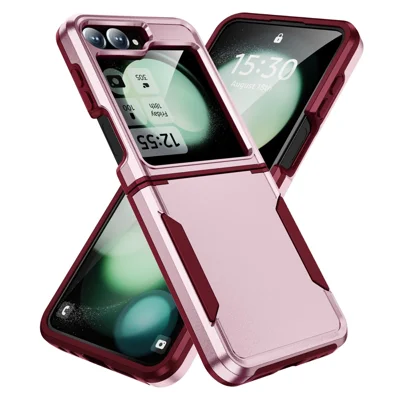 For Samsung Galaxy Z Flip7 FE 5G / Z Flip6 5G Case PC+TPU Military Grade Drop Protective Phone Cover - Pink+Rose