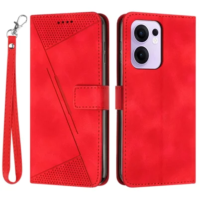 For Oppo Reno13 F 5G (Reno 13 FS 5G) / 4G Case Handbag Imprinted Triangle Leather Phone Cover - Red