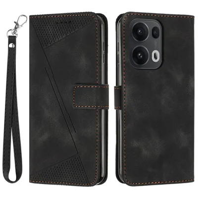 For Oppo Reno13 Pro 5G Case Handbag Imprinted Triangle Leather Phone Cover - Black