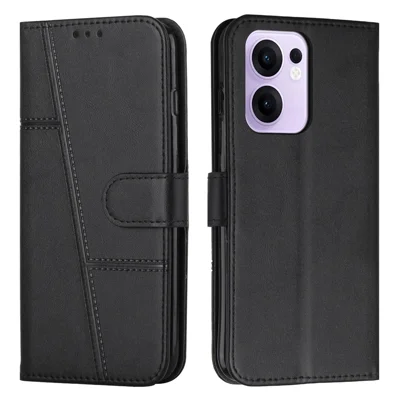 Til Oppo Reno13 F 5G (Reno 13 FS 5G) / 4G Wallet-case i læder med stand beskyttende telefonbeslag - Sort