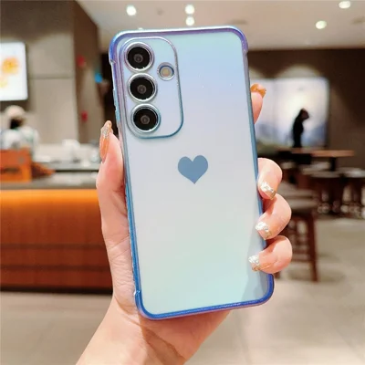 For Samsung Galaxy S25 Case Dazzling Design Electroplating Heart Pattern TPU Phone Cover - Blue