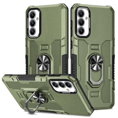 For Samsung Galaxy A15 4G / 5G Phone Case Ring Kickstand PC + TPU Shockproof Cover - Green