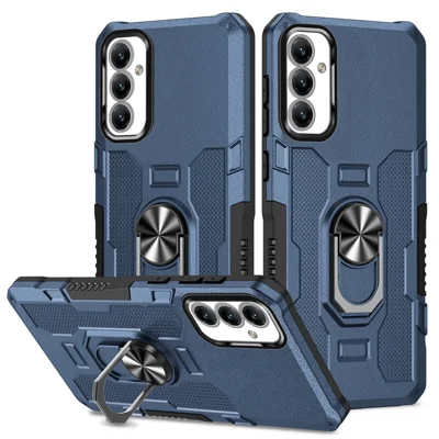 For Samsung Galaxy A55 5G Phone Case Ring Kickstand PC + TPU Shockproof Cover - Blue