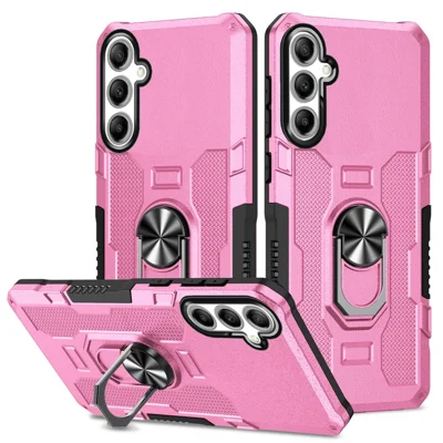 For Samsung Galaxy S25 / S24 Phone Case Ring Kickstand PC + TPU Shockproof Cover - Pink