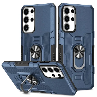 For Samsung Galaxy S23 Ultra Phone Case Ring Kickstand PC + TPU Shockproof Cover - Blue