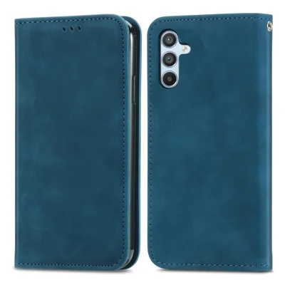 For Samsung Galaxy A56 5G Case Skin Touch Feeling Leather Card Holder Phone Cover Magnetic Absorption - Dark Blue