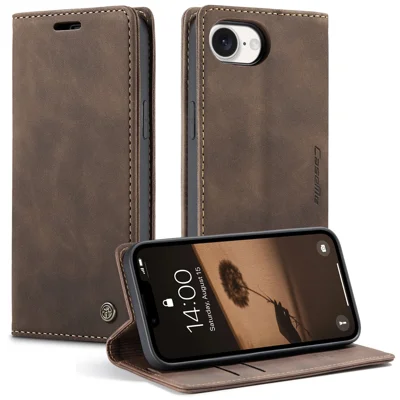 CASEME For iPhone 17e / 16e Wallet Case 013 Series PU Leather Phone Cover Stand - Coffee